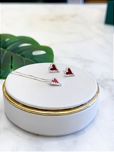 Conjunto Prata 925 Coração Resina Love