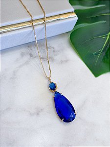 Colar Gota Pedra Azul Safira
