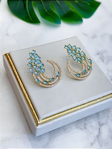 Brinco Pedras Azuis em Navetes com Zircônias