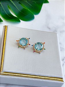 Brinco Água Marinha Zircônias Coloridas