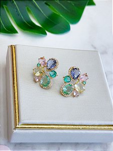 Brincos Pedras Coloridas com Zircônias