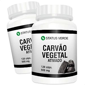 2 Potes Carvão Vegetal Ativado Kit 240 Cáps - Status Verde
