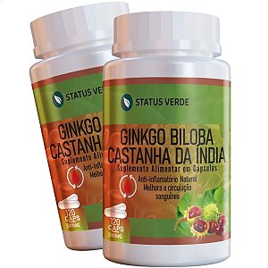 2 Potes Ginkgo Biloba + Castanha da India Kit 240 cáps - Status Verde