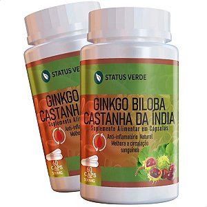 2 Potes Ginkgo Biloba + Castanha da India Kit 120 cáps - Status Verde