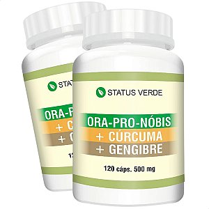 2 Potes Ora Pro Nobis + Cúrcuma + Gengibre Kit 240 Cáps - Status Verde