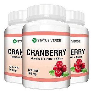 3 Cranberry + Vitamina C + Ferro + Cálcio Kit 360 Cáps 500mg