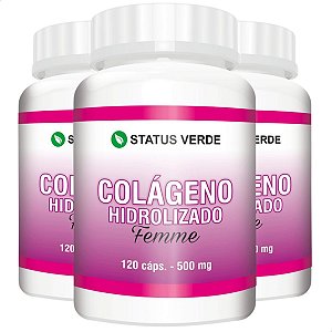 3 Potes Colageno Hidrolizado Femme Kit 360 Cáps - Status Verde