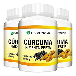 3 Potes Cúrcuma + Pimenta Preta Kit 360 Cáps - Status Verde
