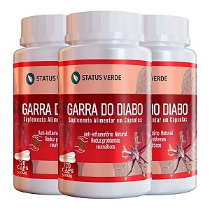 3 Potes Garra do Diabo Kit 360 Cáps - Status Verde