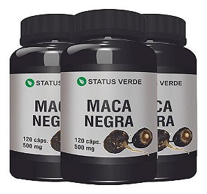 3 Potes Maca Peruana Negra Kit 360 Cáps - Status Verde