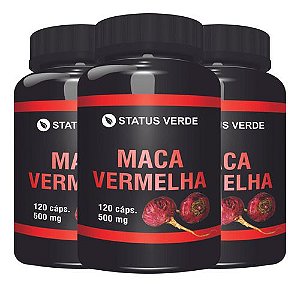 3 Potes Maca Peruana Vermelha Kit 360 Cáps - Status Verde