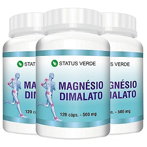 3 Potes Magnésio Dimalato Kit 360 Cáps - Status Verde