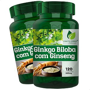 2 Potes Ginkgo Biloba + Ginseng Kit 240 Cáps - Fonte Verde