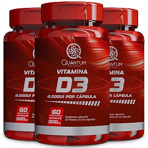 3 Potes Vitamina D3 2.000ui Kit 180 Cáps - Quantum