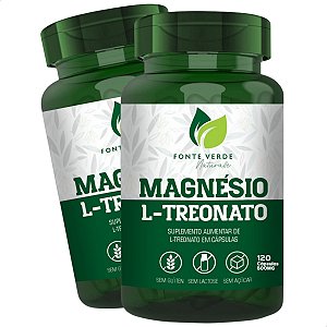 2 Potes Magnésio L-Treonato Kit 240 Cáps - Fonte Verde