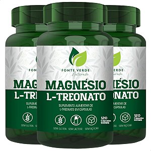 3 Potes Magnésio L-Treonato Kit 360 Cáps - Fonte Verde