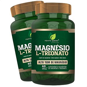 2 Potes Magnésio L-Treonato Kit 120 Cáps - Fonte Verde