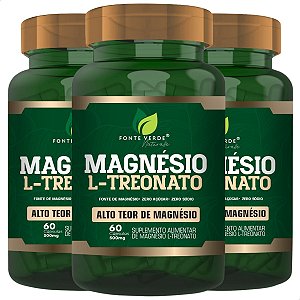 3 Potes Magnésio L-Treonato Kit 180 Cáps - Fonte Verde