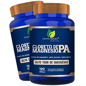 2 Potes Cloreto de Magnésio P.A. Kit 240 Cáps - Fonte Verde