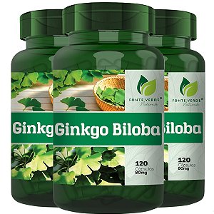 3 Potes Ginkgo Biloba Kit 360 Cáps - Fonte Verde