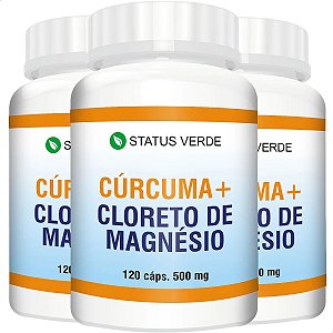 3 Potes Cúrcuma + Cloreto de Magnésio Kit 360 Cáps - Status Verde