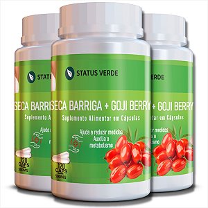 3 Potes Seca Barriga + Goji Berry Kit 360 Cáps - Status Verde