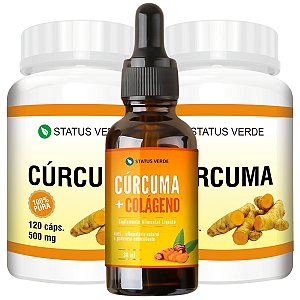 Kit 2 Cúrcuma 120 Cáps + Cúrcuma e Colágeno 30ml - Status Verde