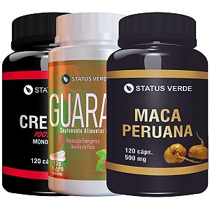 Kit Creatina + Guaraná  + Maca Peruana 120 Cáps P/ Pote - Fonte Verde