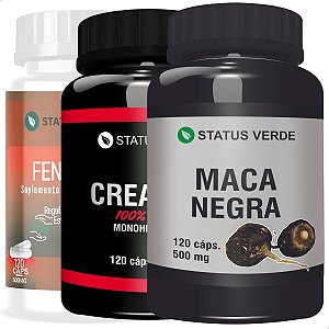 Kit Maca Negra + Creatina + Feno Grego 120 Cáps P/ Pote - Status Verde