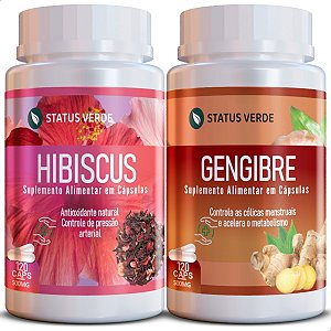 Kit Hibisco + Gengibre 120 Cáps P/ Pote - Status Verde