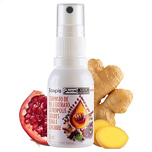 Spray Composto de Mel e Extrato de Própolis 30ml Sabor: Romã e Gengibre - Minamel