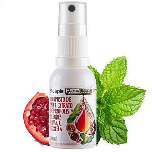 Spray Composto de Mel e Extrato de Própolis 30ml Sabor: Romã e Hortelã - Minamel