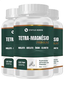 3 Potes Tetra Magnésio 120 Cáps - Status Verde