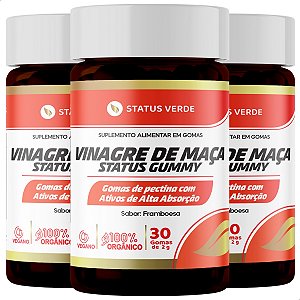 3 Potes Vinagre de Maça Gummy 30 Caps - Status Verde