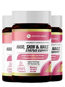 3 Potes Hair Skin & Nails Gummy 180 Gomas - Status Verde