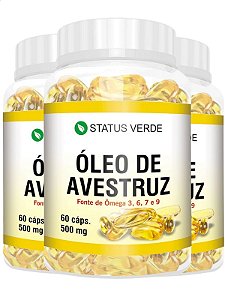 3 Potes Óleo De Avestruz Kit 180 Caps - Status Verde