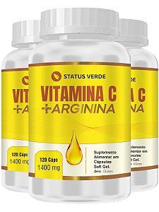 3 Potes Vitamina C + Arginina Kit 360 Cáps - Status Verde