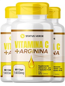 3 Potes Vitamina c + Arginina Kit 180 Caps - Status Verde