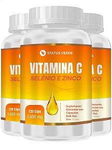 3 Potes Vitamina C + Selenio e Zinco Kit 360 Cáps - Status Verde