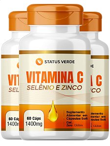 3 Potes Vitamina C + Selenio e Zinco Kit 180 Cáps - Status Verde