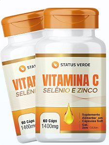 2 Potes Vitamina C + Selenio e Zinco Kit 120 Cáps - Status Verde