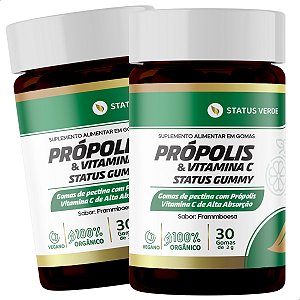 2 Potes Própolis Vitamina C Gummy 30 Caps - Status Verde