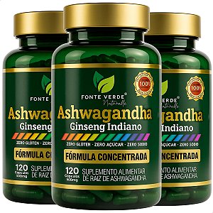3 Potes Ashwagandha 120 Cáps - Fonte Verde