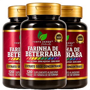 3 Potes Farinha de Beterraba 120 Cáps - Fonte Verde