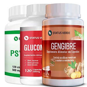 Kit Glucomannan + Psyllium + Gengibre 120 Cáps P/Pote - Status Verde