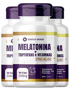 3 Potes Melatonina + Triptofano e Vitaminas 60 Caps - Status Verde