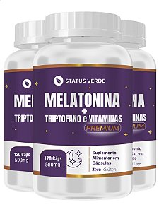 3 Potes Melatonina + Triptofano e Vitaminas 120 Caps - Status Verde