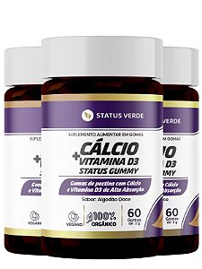 3 Potes Calcium e Vitamina D3 Kit 180 Gomas - Status Gummy