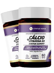2 Potes Calcium e Vitamina D3 Kit 120 Gomas - Status Gummy