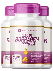 3 Potes Borragem + Prímula Kit 180 Cápsulas 760 mg - Status Verde